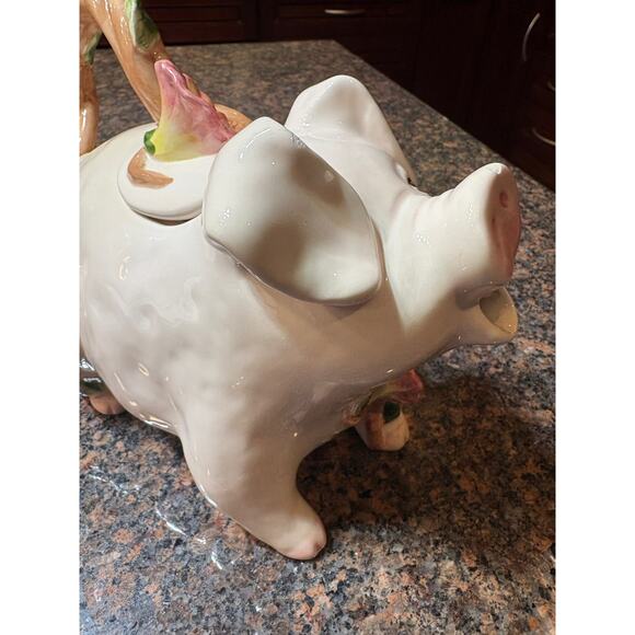 Vintage Fitz & Floyd Omnibus Teapot Sleepy Eyed Pig 1994 Hand-painted - Picture 16 of 16